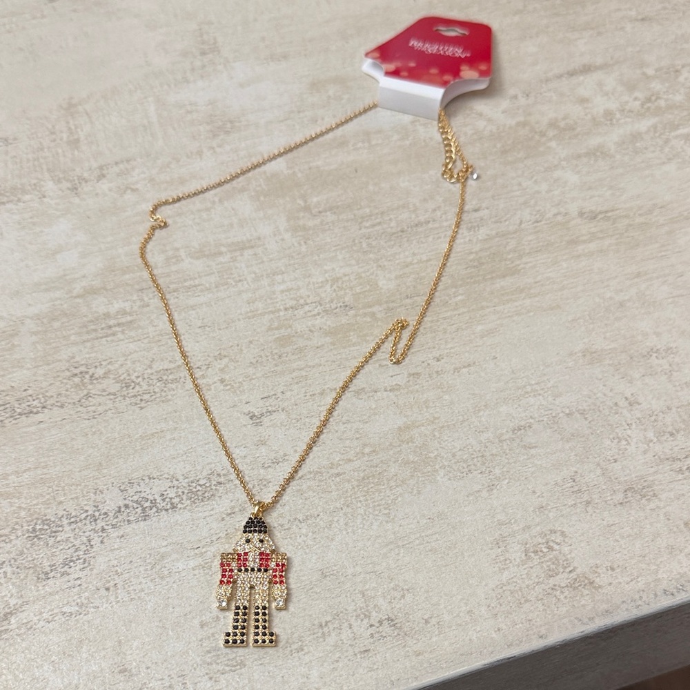Festive Gold Nutcracker Pendant Necklace